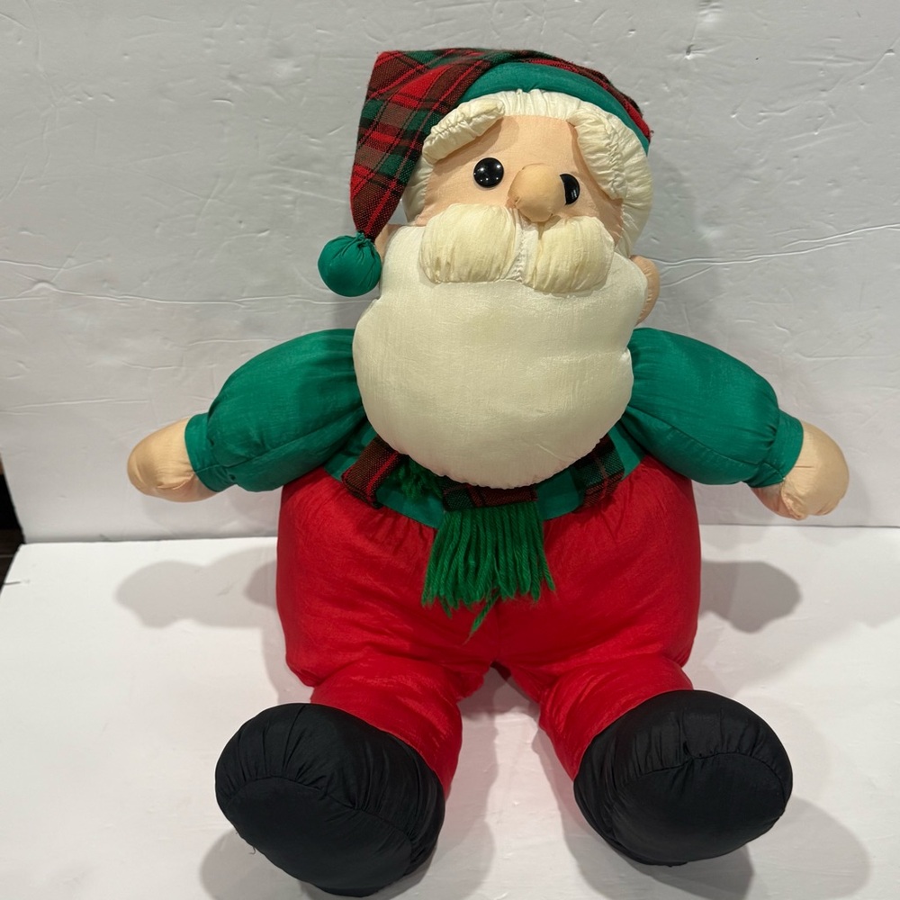 Vintage Christmas Puffalump Nylon Puffy Santa Claus Plush Stuffed Toy